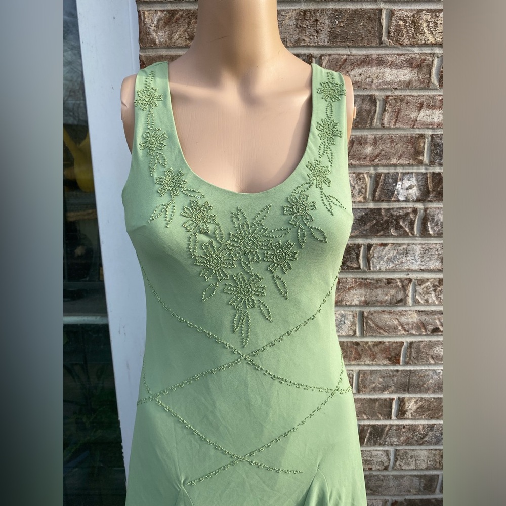 Vintage 90s/Y2K Green Beaded Fairycore Asymmetrical Dress NWTs Size Small - Picture 12 of 16